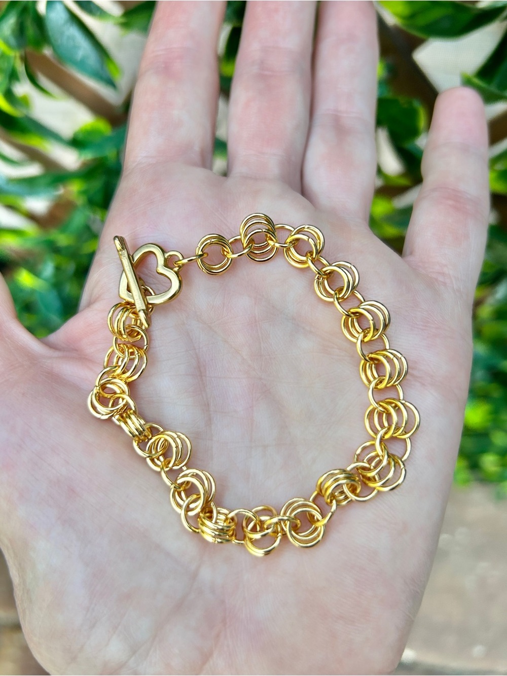Gold ChainMaille Bracelet with heart toggle easy clasp